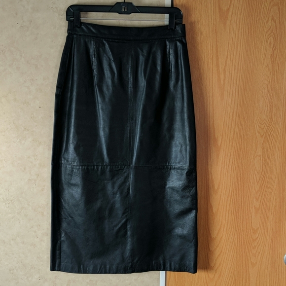 Dresses & Skirts - Black faux-leather size 16 midi skirt